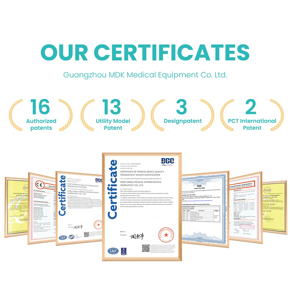 Official ISO CE FDA certificates displayed for medical equipment compliance