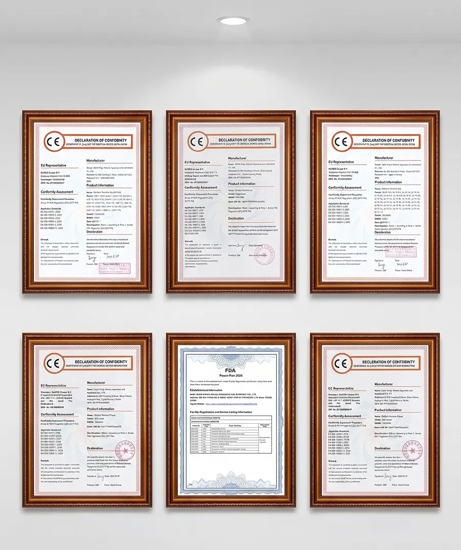 Dingli authoritative certificate wall featuring CE, FDA and ISO